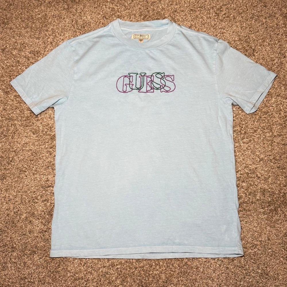 Guess Originals Mens T-Shirt Small Blue Vintage Y2K Embroidered Logo Tee